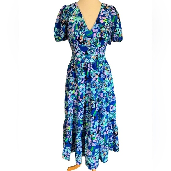 LILLY PULITZER 6 Blue Tiered midi dress Grace in Blue Grotto Twilight Tr… - Picture 4 of 14